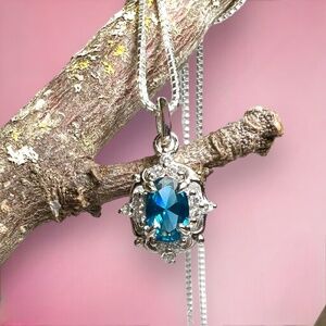 New Natural London Blue Topaz Pendant Sterling Silver , December birthstone